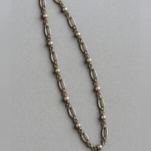 Mixed-Metal Silver Necklace – Beaded & Textured Oval Links